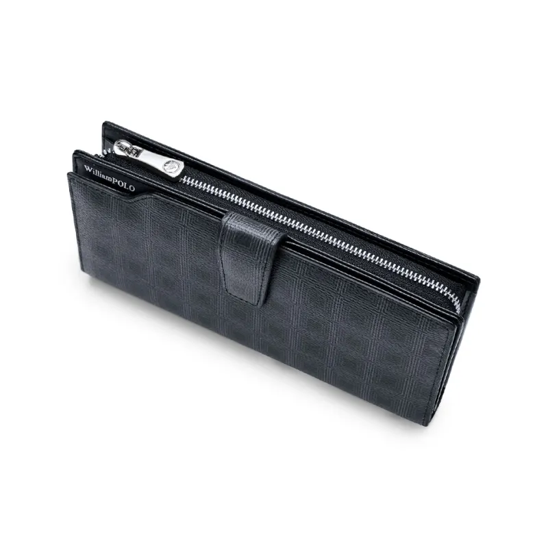 WilliamPOLO PVC Wallet Men's Black Grid Pattern-4