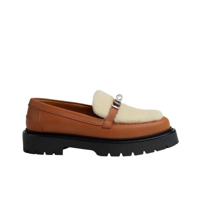 HERMES Icone Loafers Women's Brown-1