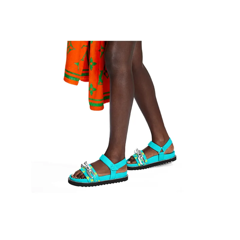 LOUIS VUITTON Paseo Comfort Flat Sandals 'Blue' Women's-4