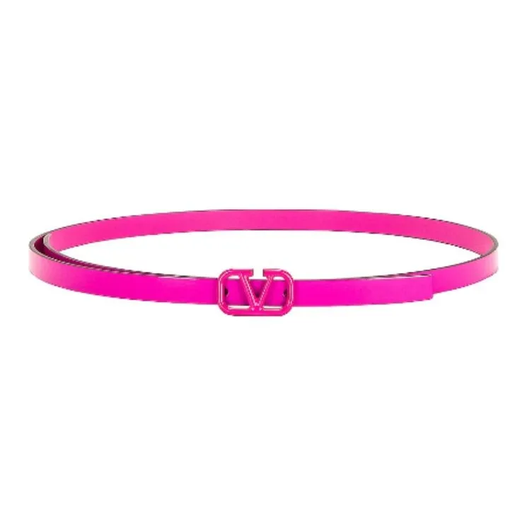 Valentino Garavani Stud Push Metal Leather Belts Women's Pink Width 1CM-0
