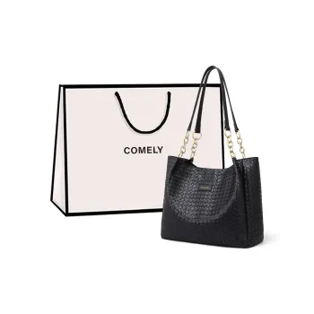 COMELY Cow Leather With Synthetic Leather Tote Bag, Shopping Bag, Shoulder Bag Regular Women's Black