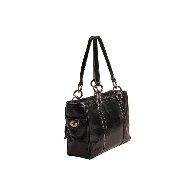COACH Gallery Patent Leather Tote Bag Shopping Bag Handbag Large Size Women's Black-1