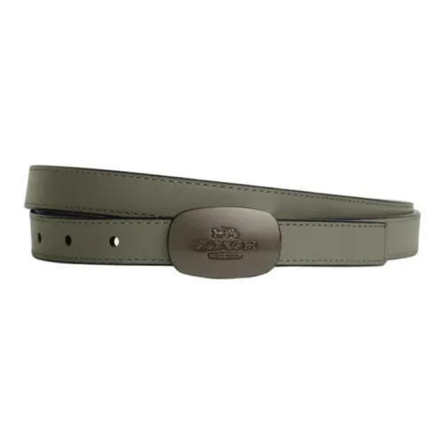 COACH Signature Buckle Decoration Calfskin Leather Belts Unisex Green Width 1.8CM
