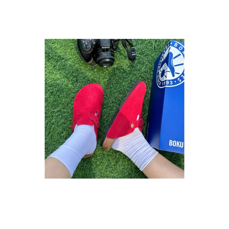 Boku Cork Sole Abrasion Resistant Slip Resistant Closed Toe Slippers Unisex Red-8