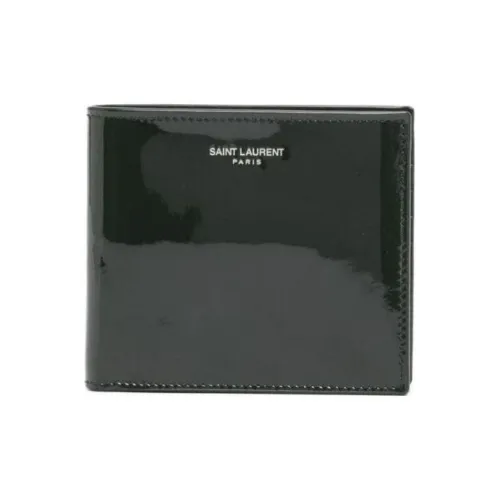 SAINT LAURENT PARIS Patent Leather Calfskin Wallet Men's Dark Green