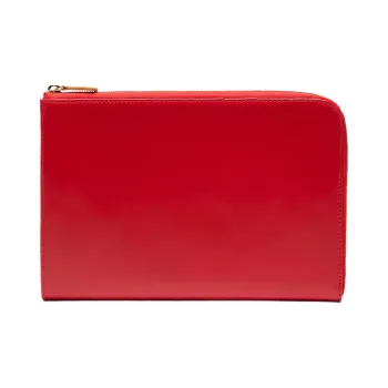 ETTINGER Calfskin Clutch Medium Size Unisex Red & London Tan