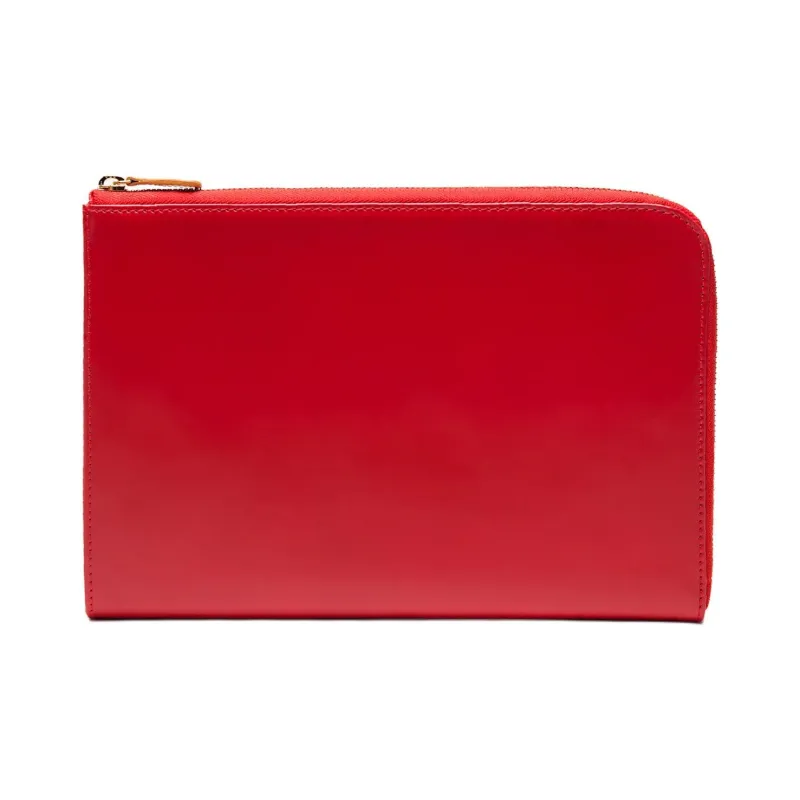 ETTINGER Calfskin Clutch Medium Size Unisex Red & London Tan-0