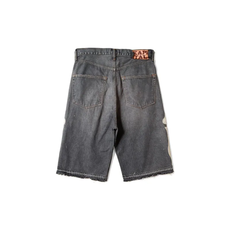 Kapital 14 Oz Denim 5P Bone Embroidery Shorts-1