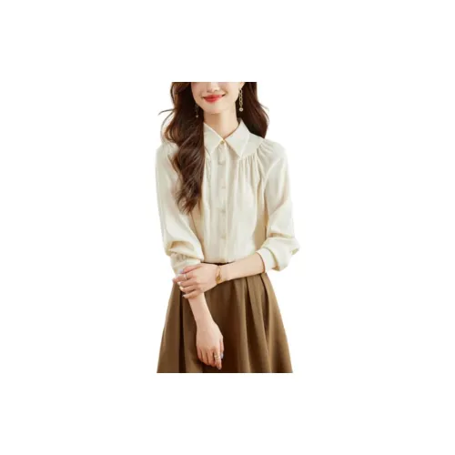 Korean style Chiffon Shirts Women's Apricot