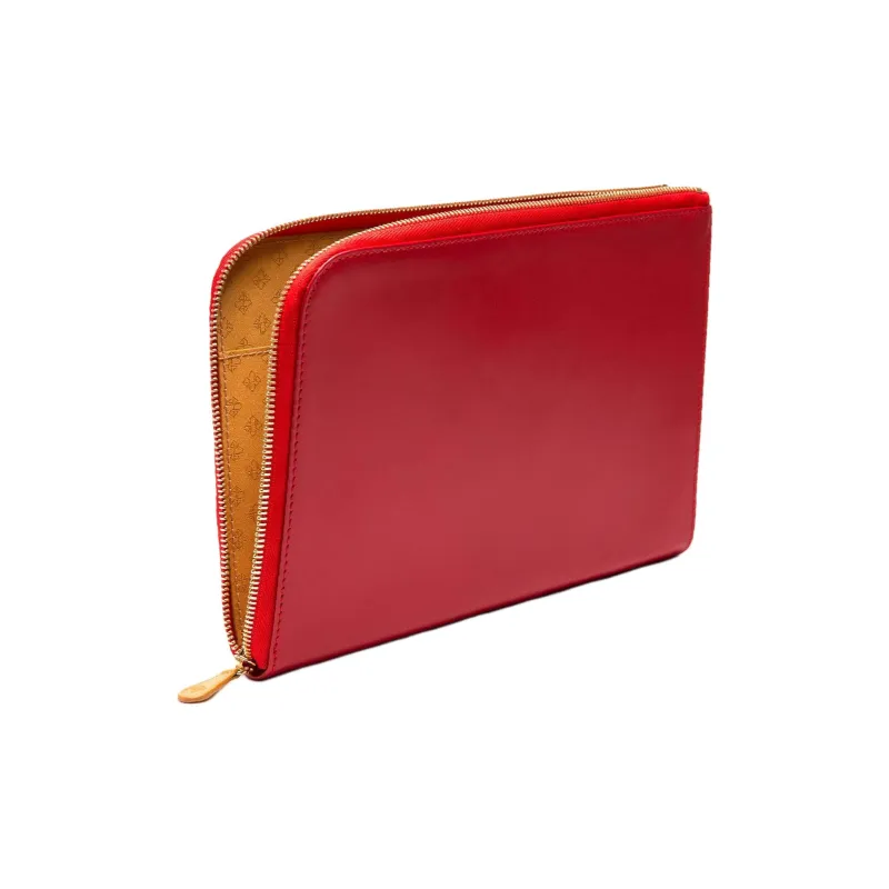 ETTINGER Leather Clutch Large Size Unisex Red & Tan-2
