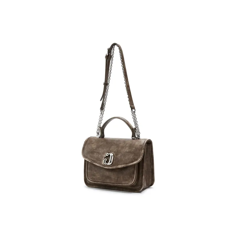 JONBAG PU Premium Texture Niche Commute Bag, Shoulder Bag, Crossbody Bag, Handbag Women's Black Oil Wax/Polished Brown-1