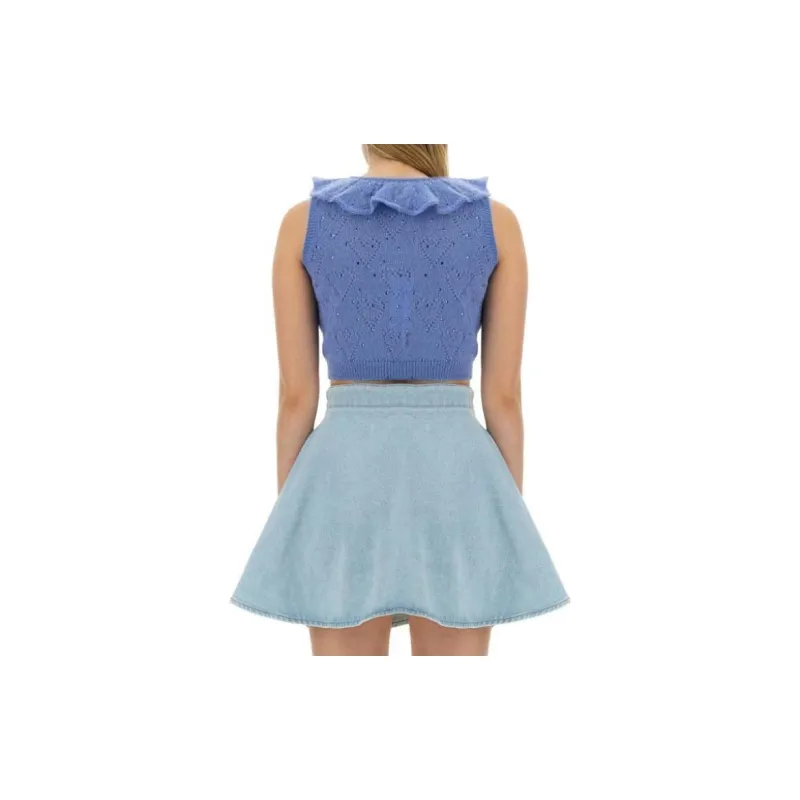 Alessandra Rich Ruffled Neck Cropped Knitted Sleeveless Top-1