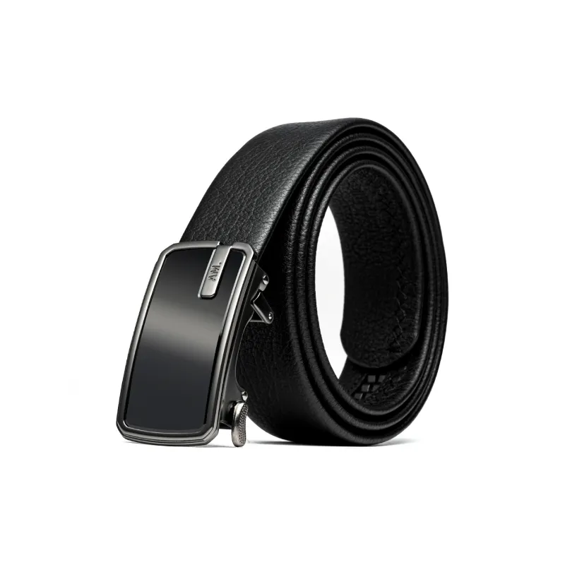 Anthony Miles Textured Top Grain Cow Leather Leather Belts Men's Black Width  3.5cm-0