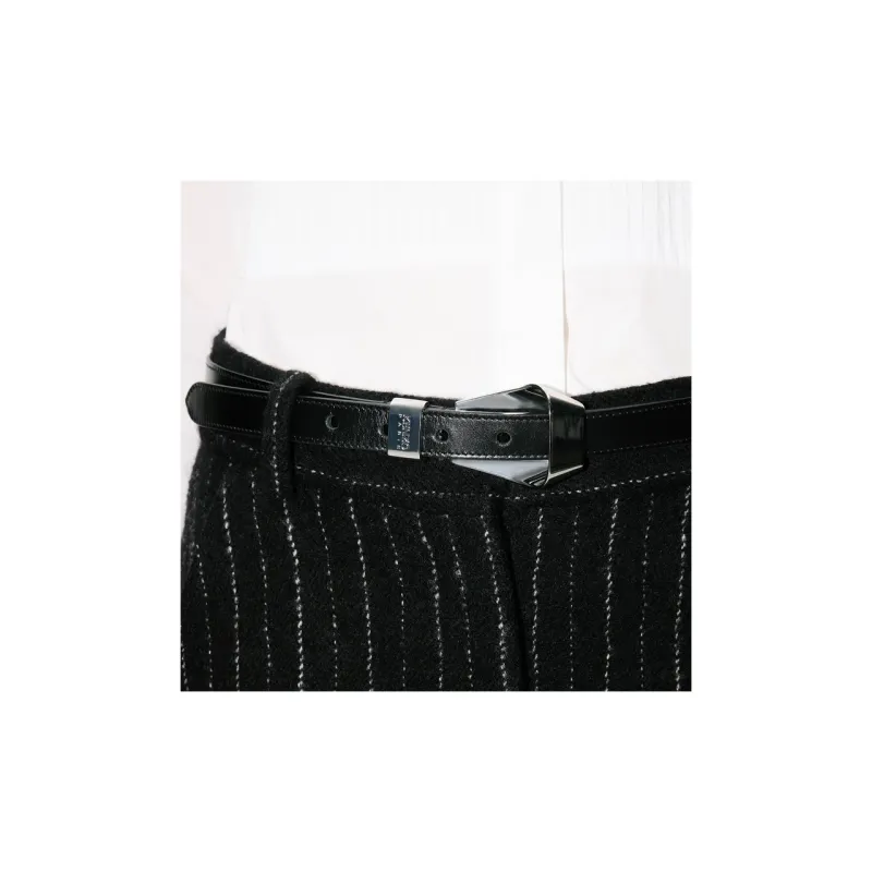 KENZO Ribbon Logo Cow Leather Belts Unisex Black Width  2CM-3