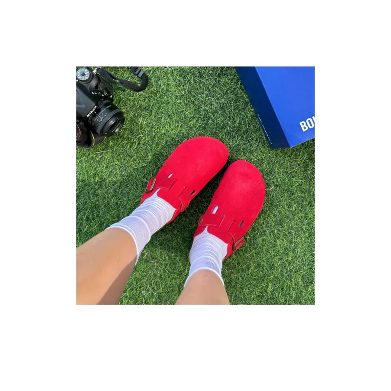 Boku Cork Sole Abrasion Resistant Slip Resistant Closed Toe Slippers Unisex Red-6