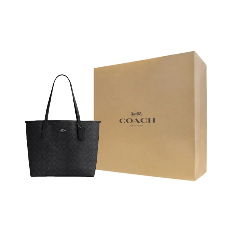 COACH City Artificial Leather Tote Bag, Shopping Bag, Handbag Large Size Women's Charcoal Black-7