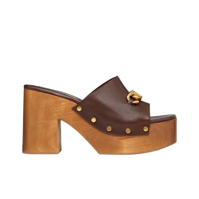 Valentino Vlogo Slide Slippers Women's Brown-1