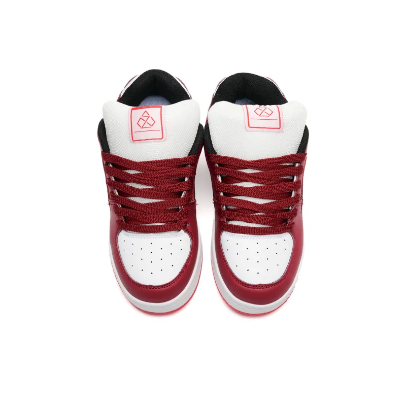 Circle small Skateboard Shoes Unisex Low Top White Red/White Black Sole/White Red Mismatched-4