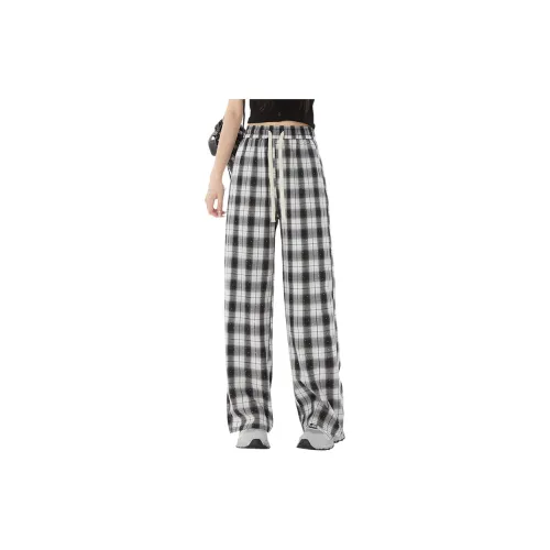 UNIFREE Casual Pants Women's Black/White Plaid Fabric