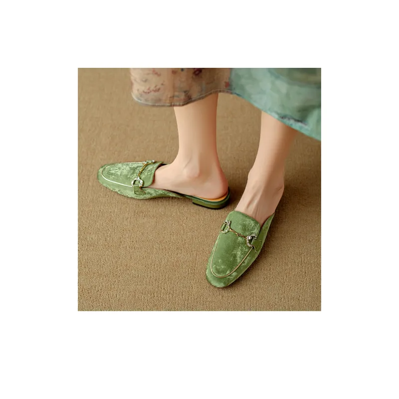 Echo&yolo TPR Sole Abrasion Resistant Slip Resistant Wrap toe Slippers Women's Green Apricot-4