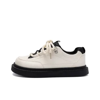 HUANQIU Abrasion Resistant Slip Resistant Low Top Skateboard Shoes Women's Beige Black