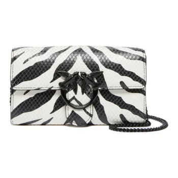 PINKO Love Bag Cow Leather Wallet Crossbody Bag Shoulder Bag Women's Black & White