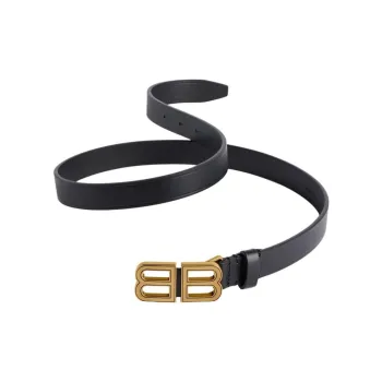 Balenciaga Emblem Decoration Calfskin Leather Belts Women's Black Width: 2CM
