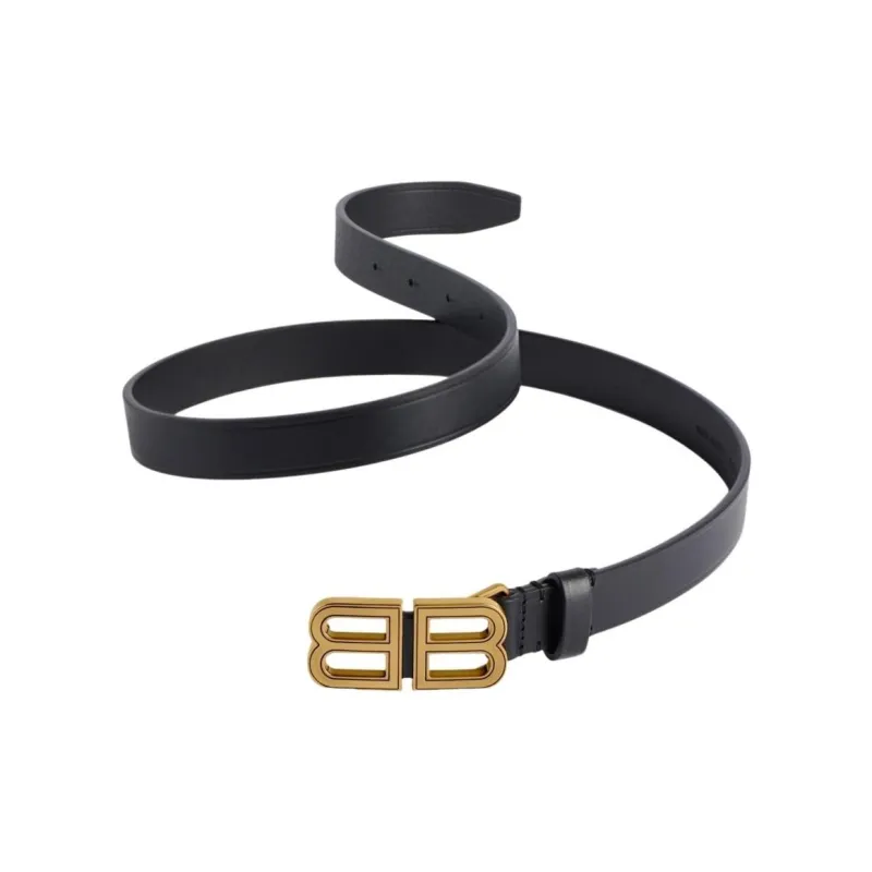 Balenciaga Emblem Decoration Calfskin Leather Belts Women's Black Width: 2CM-0