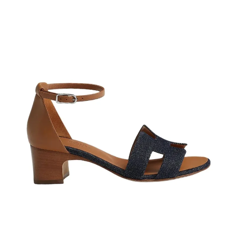 HERMES Encens One Strap Sandals 5cm Women's Dark Blue-1