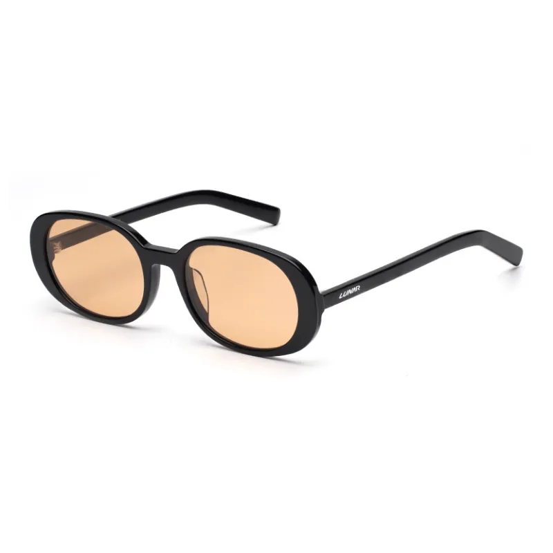 LUNAR Plate Frame Oval Sunglasses Unisex Black Lotus Color White Pink-3