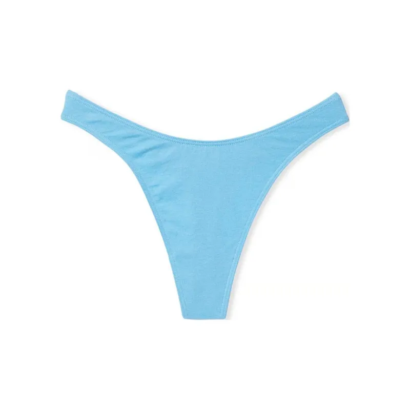 Victoria's Secret Stretch Cotton High-Leg Scoop Thong Panty/Bikini Blue Underpants Women's 1 Pack Blue-0