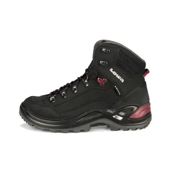 Lowa Renegade GTX Anti Slip Wear Resistant Mid Top Hiking Shoes Women's Black Red