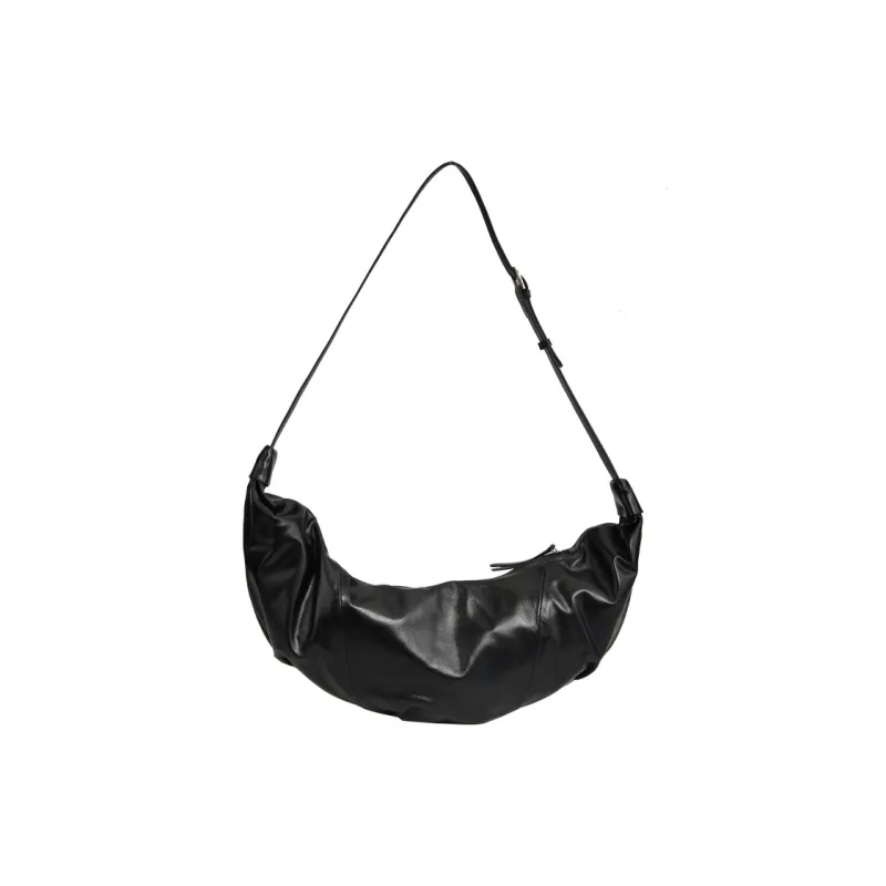 YOCAMU Top Grain Cow Leather Croissant Bag Shoulder Bag Medium Size Unisex Black/White-0