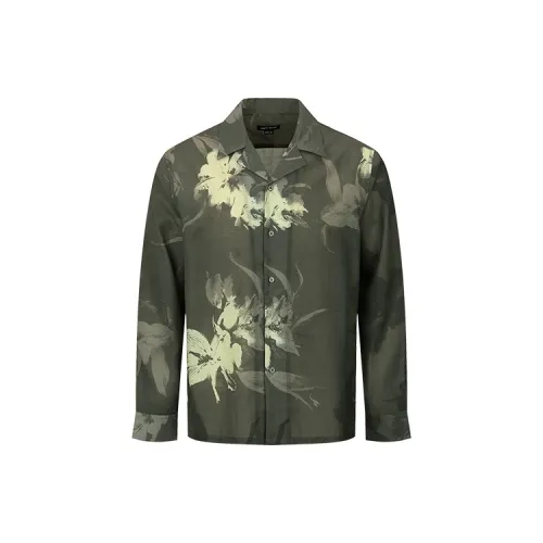 URBAN REVIVO Shirts Men Dark Brown With Green Print