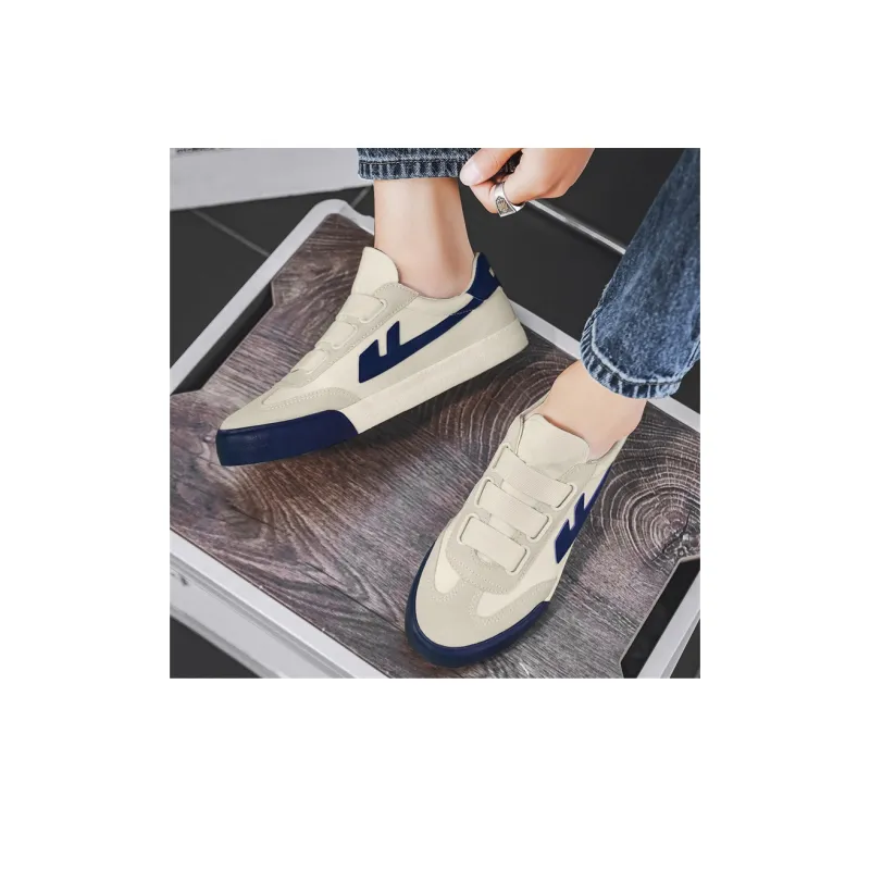 Warrior Slip Resistant, Abrasion Resistant, Lightweight Low Top Canvas Shoes Unisex Beige Dark Blue-6