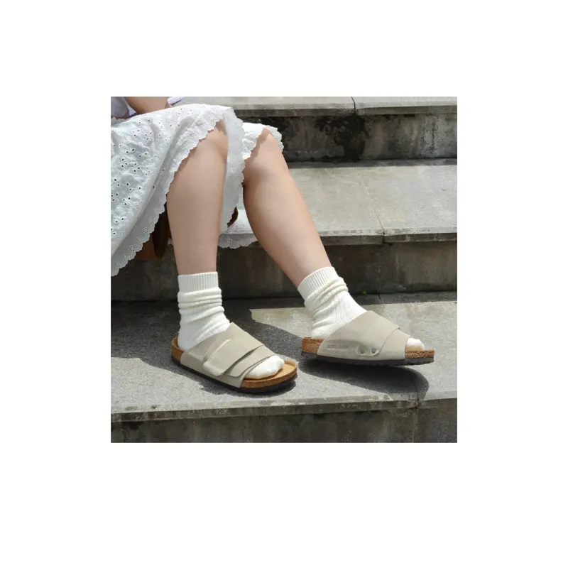 Boku Cork Sole Leather Patchwork Slip Resistant Abrasion Resistant Slide Slippers Unisex Gray-7