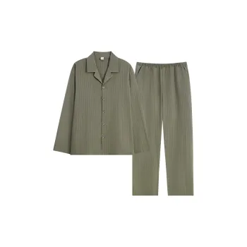 Sha Qian Pajama Set Spring And Fall Season Men's Gray Green