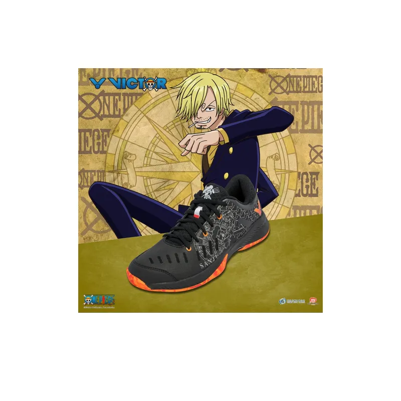 One Piece x VICTOR Anti Slip Wear Resistant Low Top Badminton Shoes Unisex Black-4