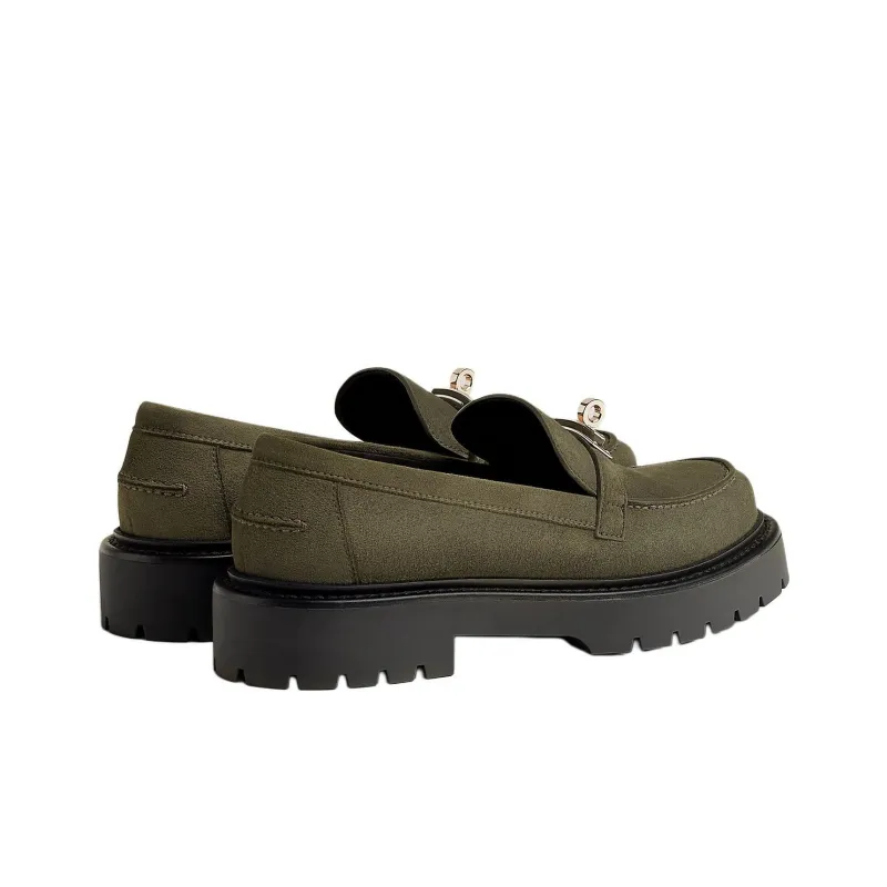 HERMES Icone Loafers Women's Green-3