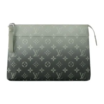 LOUIS VUITTON Pochette Voyage Leather Clutch Men's Khaki Green