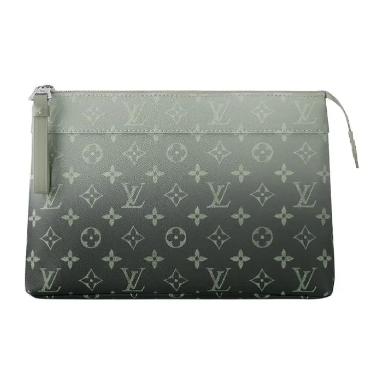 LOUIS VUITTON Pochette Voyage Leather Clutch Men's Khaki Green-0
