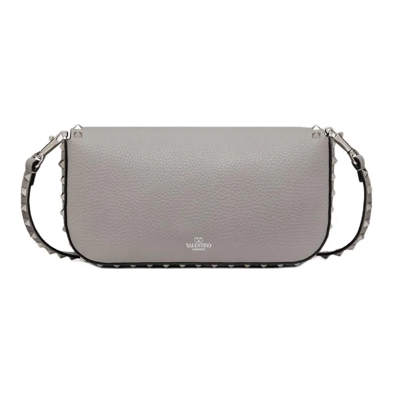 Valentino ROCKSTUD Grain Calfskin Shoulder Bag, Crossbody Bag Women's Gray-3