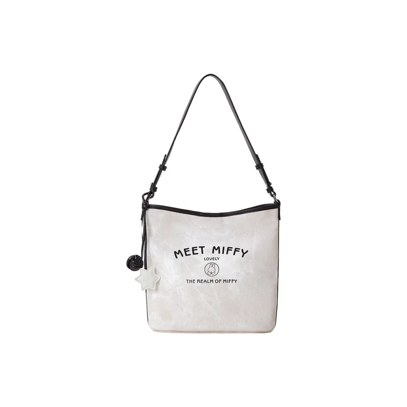 Miffy Synthetic Leather Shoulder Bag Medium Size Women's Ecru/Light Blue-1