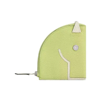 HERMES Mysore Goat Skin Coin Purse Women's Yellow Green With Grey Accents