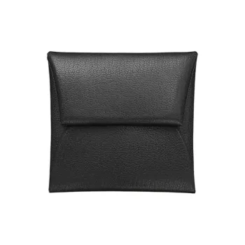 HERMES Bastia Chamkila Goat Skin Coin Purses Wallets Women's 89 Noir Black