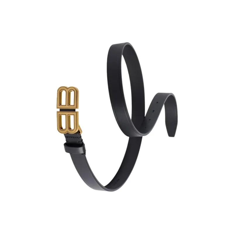 Balenciaga Emblem Decoration Calfskin Leather Belts Women's Black Width: 2CM-1