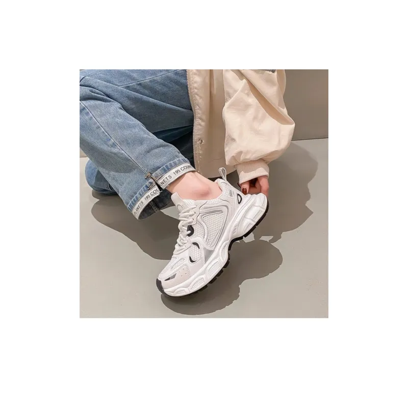 CHERRY&KALIKA Cushioning, Slip Resistant, Abrasion Resistant, Height Increasing Low Top Chunky Sneakers Women's White-7