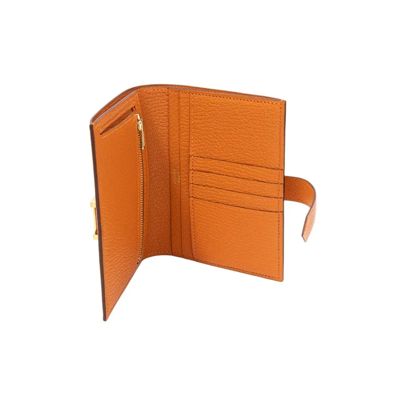 HERMES Bearn Mysore Goat Skin Wallet Women's 93 Orange Hermes Orange/Orange-2