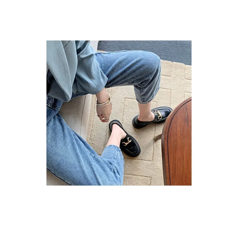 Wonderful Couple Loafers 5cm Women's Black-5