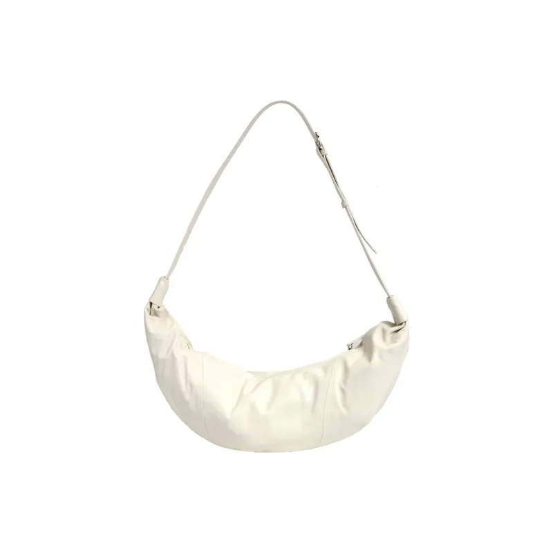 YOCAMU Top Grain Cow Leather Croissant Bag Shoulder Bag Medium Size Unisex Black/White-5